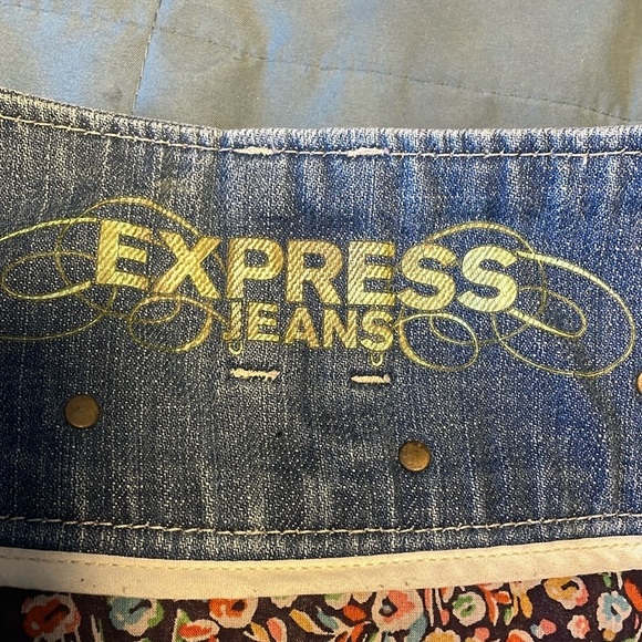 Y2K Western Ruffle Mini Skirt 6 Jean Floral Jewel Stud Express Denim 00s Baby - Picture 12 of 16